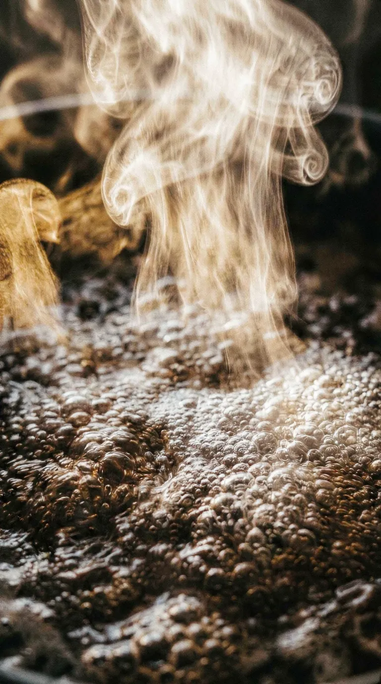 Eau en pleine ébullition, grosses bulles en surface et volutes de vapeur au-dessus